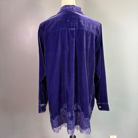 Soft Surroundings Eden Velvet Lace Button Down Shirt 1X Shacket Cozy Luxe Velvet - Picture 3 of 8